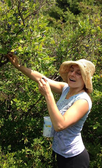 Stephanie eats as many blueberries as she picks.
