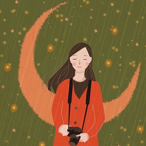 Woman with moon and stars
