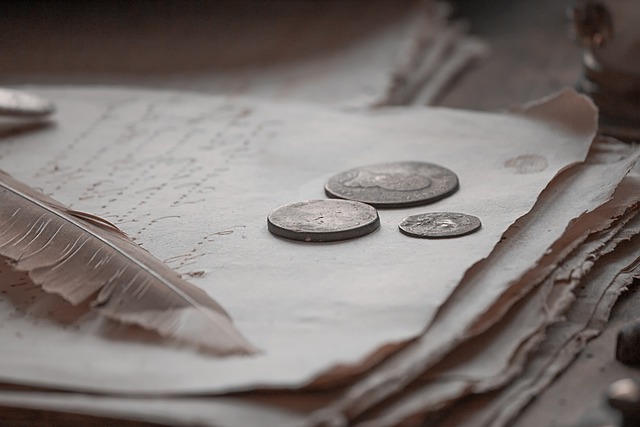 Coins on notebook