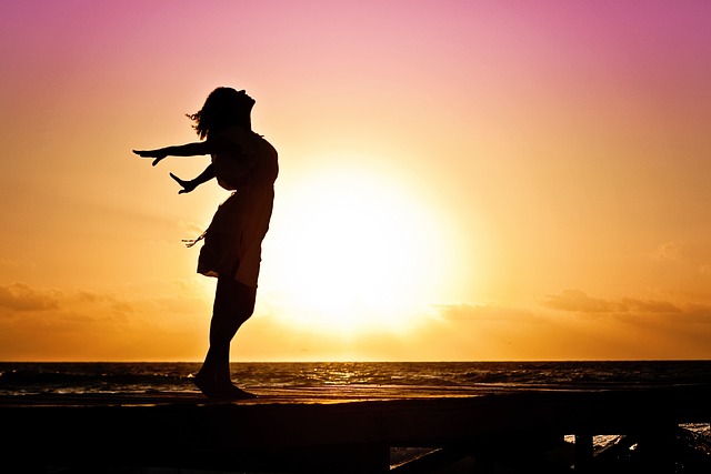 woman at beach sunset