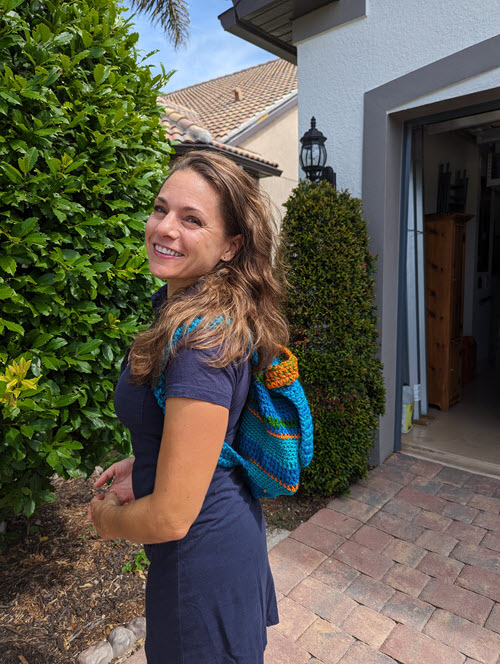 Stephanie Benedetto in a backpack