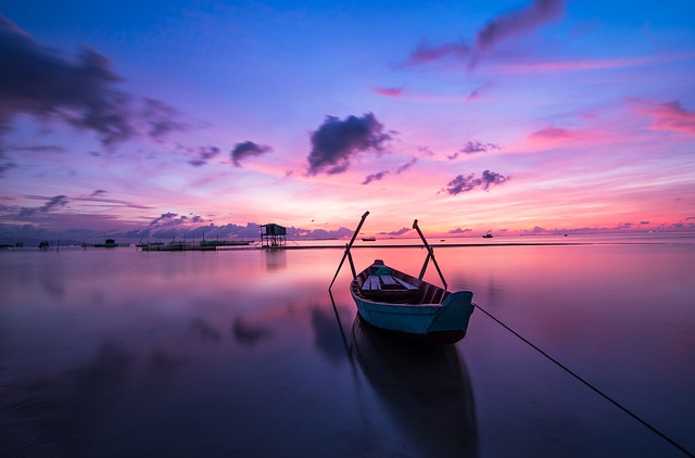 Rowboat at sunrise