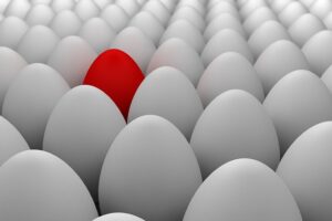 red egg in sea of whites
