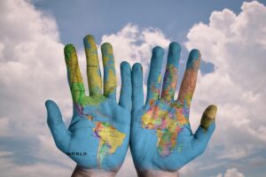 fingerpaint of map on hands