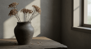 a pot of withered flowers