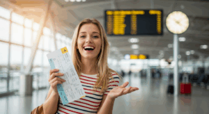 a woman with a book flight