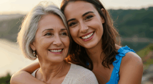 a daughter hugging her mother