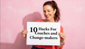 a lady holding a big note about hacks