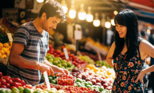 a man scooping strawberries