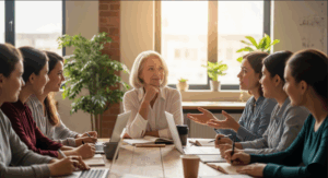 a woman listening to her mentees