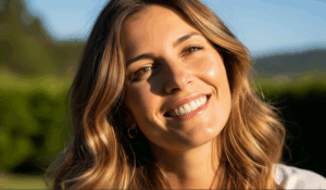 a woman smiling