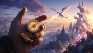 hand holding compass