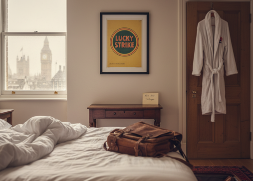 Air bnb room with a robe hanging at the door