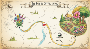 a comic illustration of a joyful path