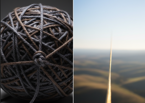tangled yarn and a straight yarn