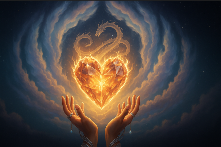 Dragon heart above the open hands
