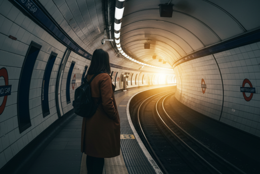 a woman waiiting in a tunnel