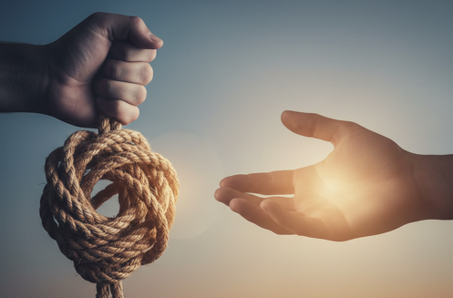 knotted rope in hand