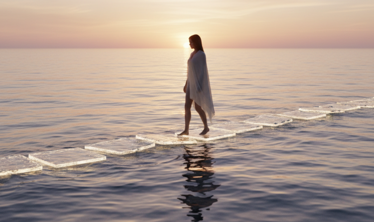 woman walking on a wobbly path