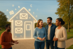 House of emails with group of people