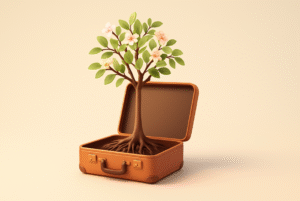 a tree growing from a suitcase