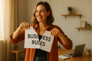 a woman tearing a business rule