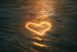 flow of water with glowing heart shape