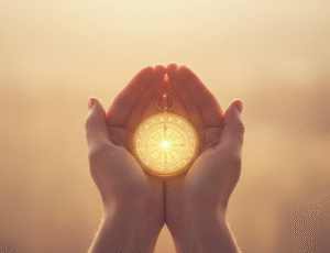 golden compass in hand