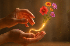 hand transforming flowers 