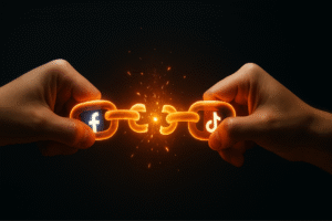 hands breaking the chain of social media icons