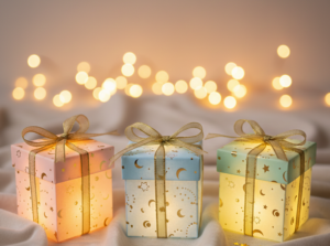 3 glowing gift boxes
