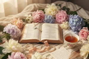 Open bible and flowers