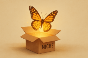 a butterfly emerging from a box