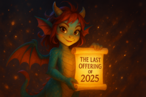a dragon lady holding a scroll