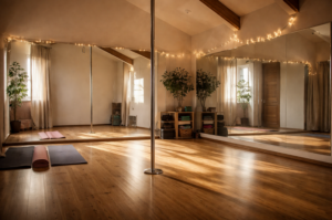 a single pole in a well lit room 