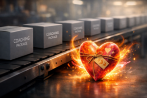 A conveyor belt full of boxes and a heart