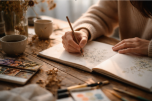 a hand of a woman while sketching