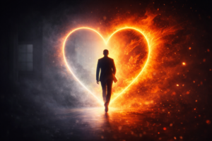 a man stepping through the heart of fire