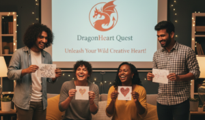 4 people holding hearts and dragon sketches 