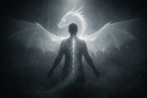 Ethereal union of man and dragon