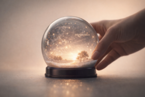 a hand touching a snow globe 