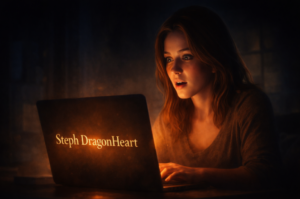 a lady looking at her laptop