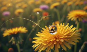 dandelion and a drop of water with image of a lady