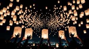 releasing of a thousand lanterns in the sky