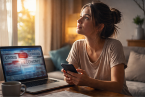 a woman in front of a laptop
