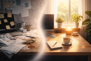 cluttered desk vs organized desk