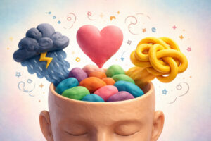 Colorful clay head filled with shapes