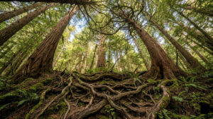 intertwined roots of trees in the forest