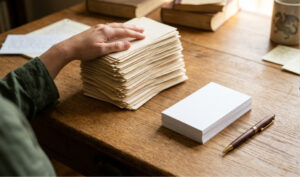 a file of thousands of notes vs 10 notes on the table