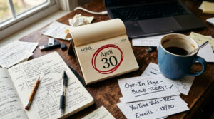 a cluttered dest with notes of half done tasks and a coffee mug half filled with coffeea